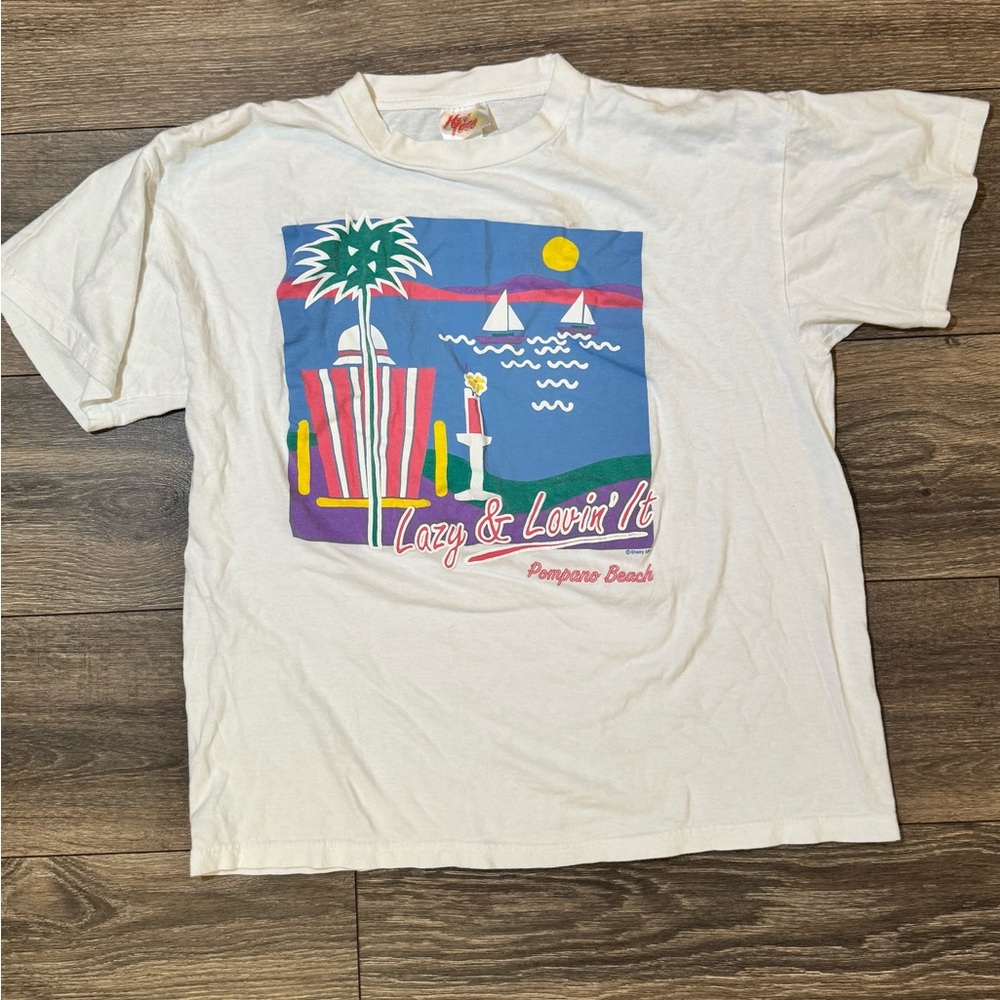 Vintage Hot Tees Pompano Beach T-Shirt White L Men’s